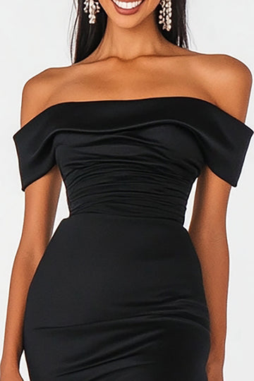 Off the Shoulder Mermaid Black Tie Dress with Slit